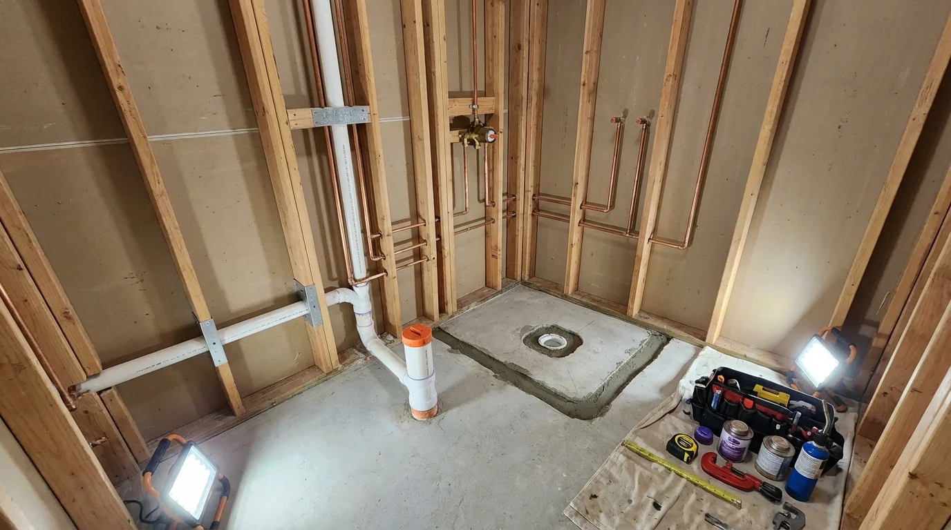 Bathroom rough-in plumbing during remodel by Johns Plumbing LLC in The Dalles
