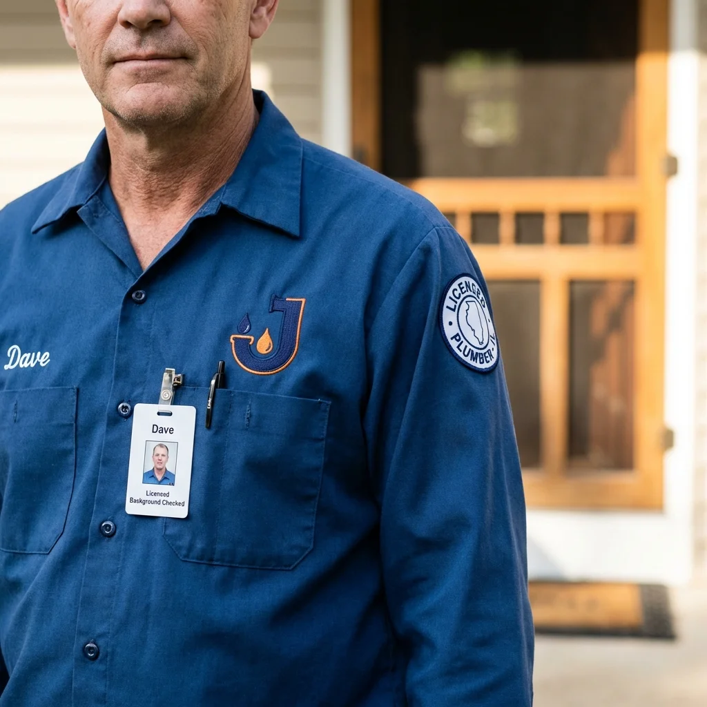 Licensed plumber showing ID badge in The Dalles, OR