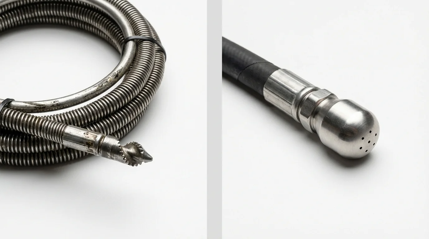 Drain snake cable and hydro jetting nozzle used for drain cleaning in The Dalles, OR